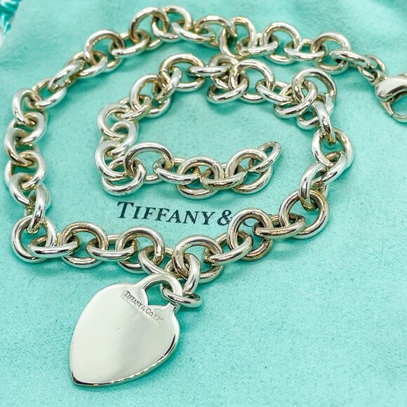 Tiffany & Co. Blank Engravable Heart Pendant Necklace Sterling Silver 16" - Picture 8 of 13